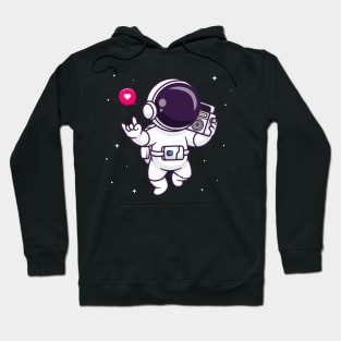 Cute Astronaut Listening Boombox In Space Cartoon Hoodie